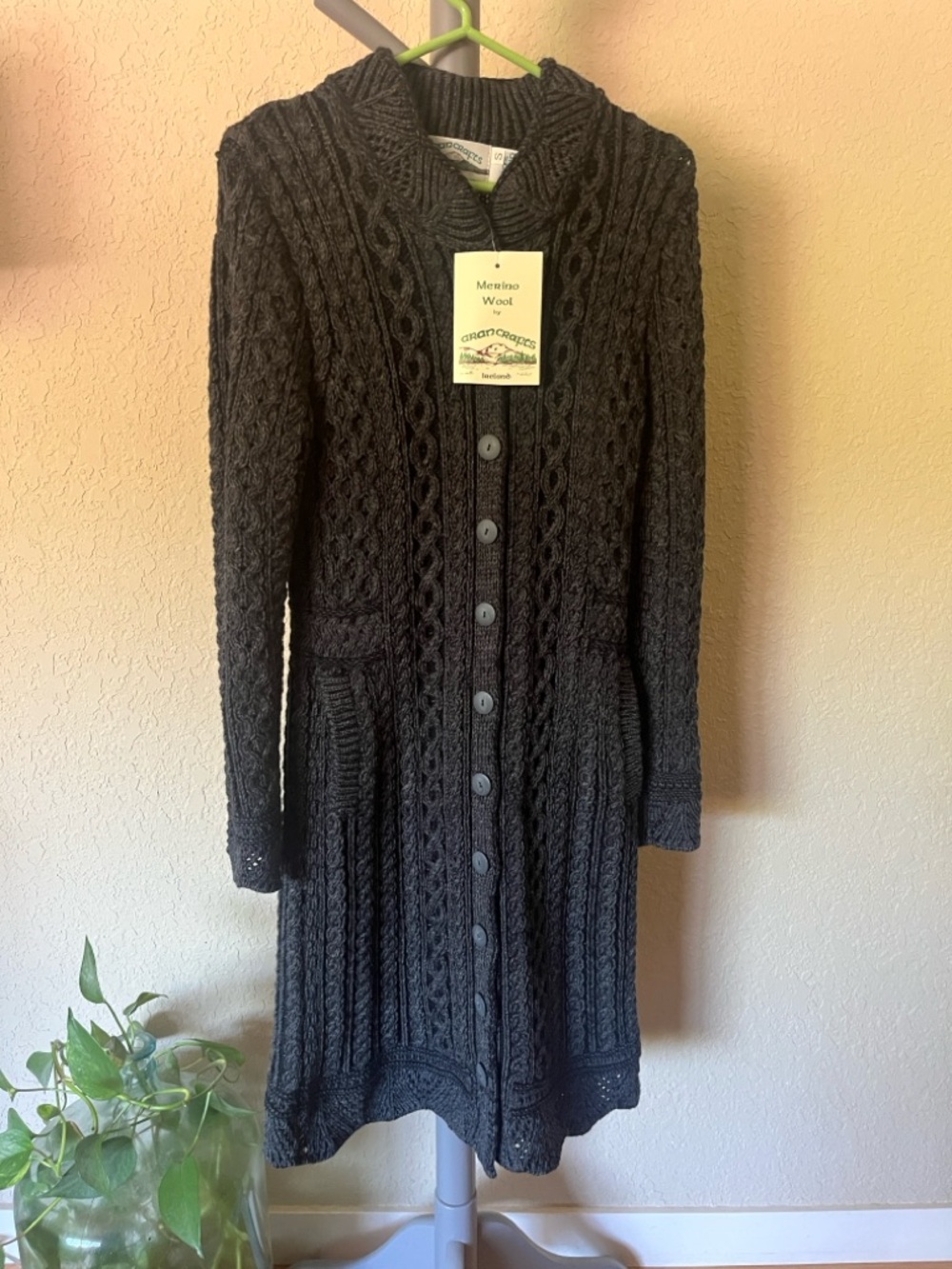 Aran Crafts Ireland Scallop Edge Coat in Charcoal - Picture 2 of 7